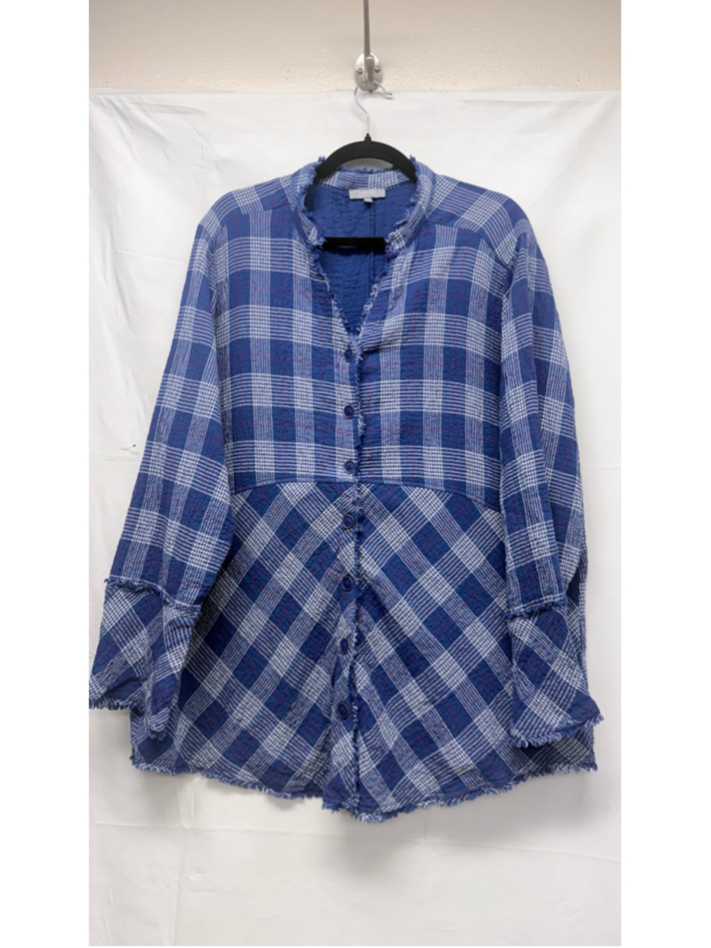 Women's Habitat Plaid Button Down Shirt Blue White Size L